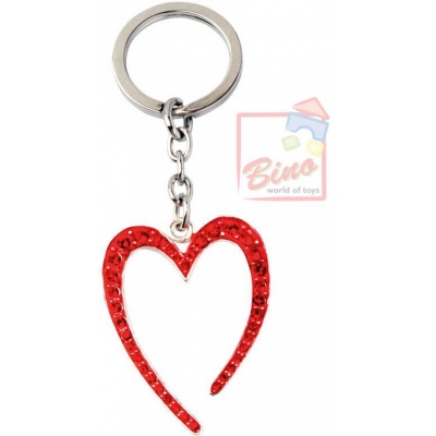 BINO Přívěsek zdobený s drahokamy srdce červené 10cm na klíče kov v sáčku