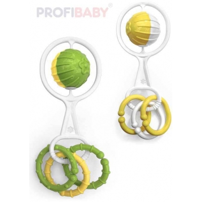 PROFIBABY Baby chrastítko retro koule se 3 přívěsky 4 druhy pro miminko