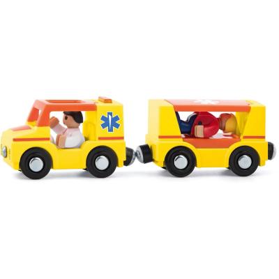 WOODY DŘEVO Auto ambulance sanitka s vagonkem a 4 figurkami doplněk k vláčkodráze