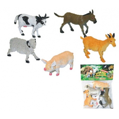 Zvířata domácí farma 4-7cm plastové figurky zvířátka set 5ks v sáčku