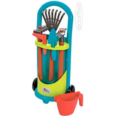 ECOIFFIER Baby vozík zahradní herní set s pracovním nářadím a konvičkou