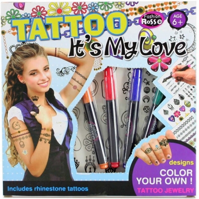 Tetování holčičí set s fixami a ozdobnými kamínky v krabici