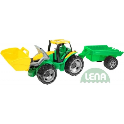 LENA Traktor plastový zelený set se lžící a přívěsem 110cm v krabici