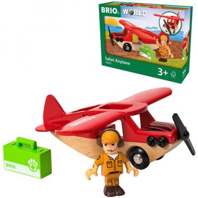 BRIO DŘEVO Safari letadlo set s figurkou doplněk k vláčkodráze