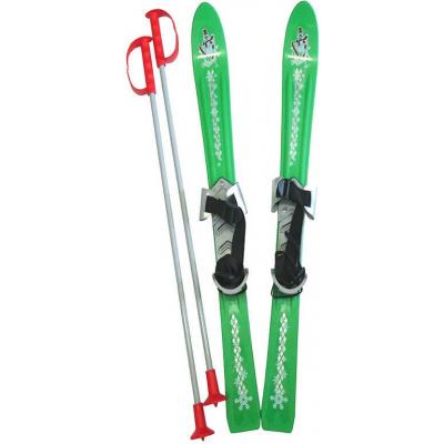 PLASTKON Lyže carvingové Baby Ski 90cm Zelené s vázáním a holemi