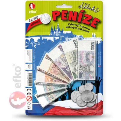 EFKO Peníze dětské CZ set na kartě (české koruny) bankovky a mince